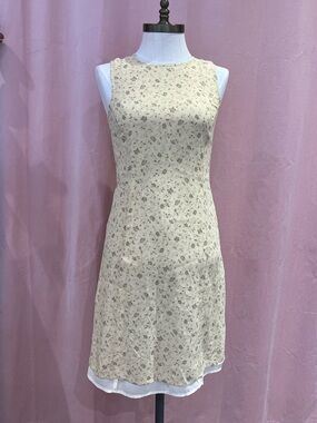 Vintage Jacob Floral Slip Dress Size 3 Butter Yellow Minimalist Sleeveless Midi